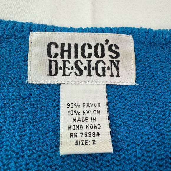 Chico’s Design Vibrant Turquoise Blue V-Neck Sweater Long Sleeve Size Large - Picture 4 of 7